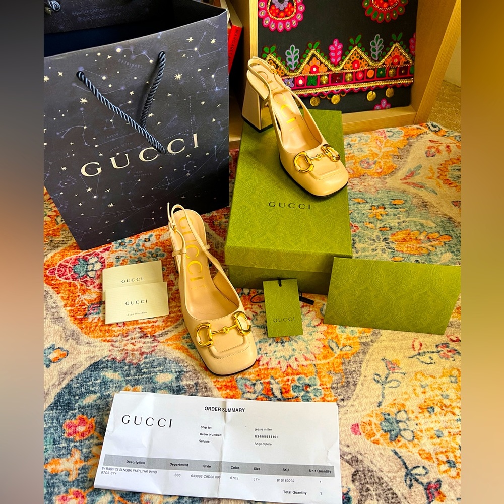 AUTHENTIC Gucci Malaga block heel slingback pumps in skin rose (pink)